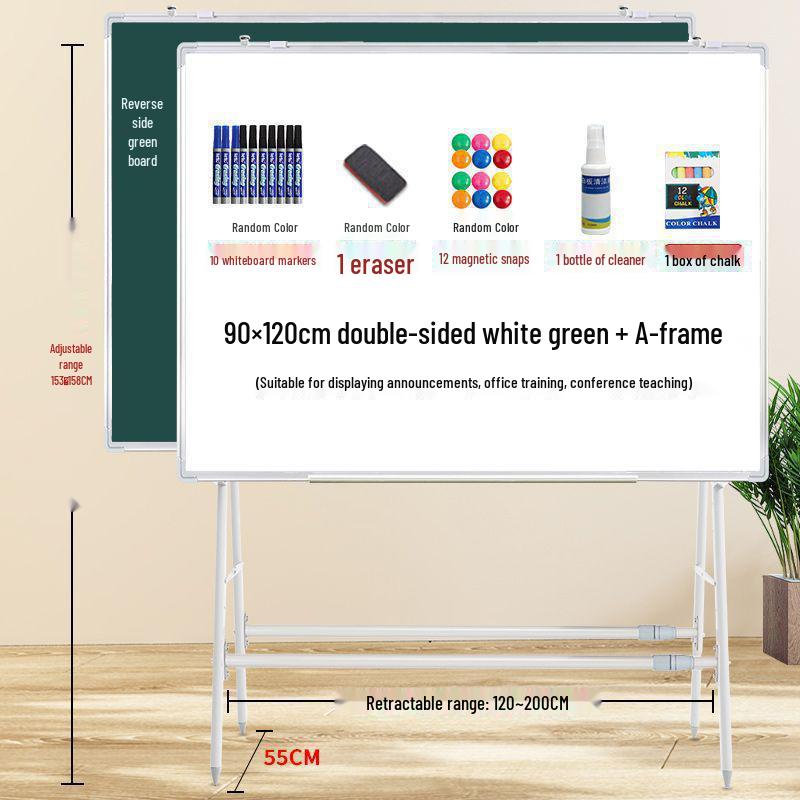 Dual-Sided Magnetic Whiteboard & Blackboard, Mobile Stand, Erasable, for Home, Office, or Classroom.