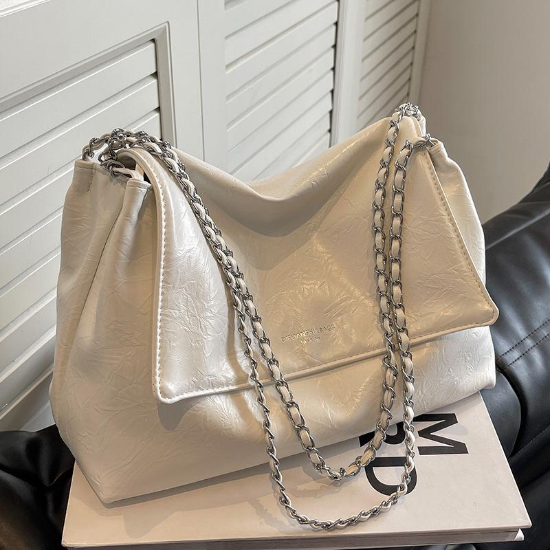 

Сумка большой вместимости женская новая простая и универсальная сумка через плечо на цепочке, сумка-тоут с текстурой бежевый