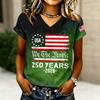 Women's V-Neck Short Sleeve T-Shirt - Anniversary 1776-2026 Letter Print, Casual Summer Top Tee