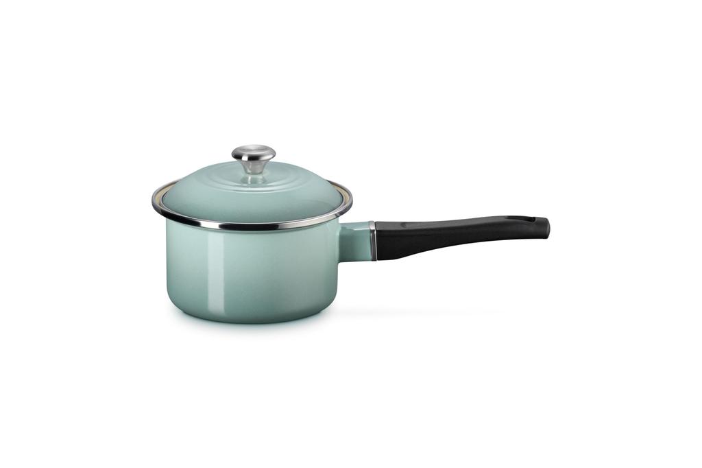 LE CREUSET EOS Enamel Sea with Stainless Steel Gas and Induction Compatible Japanese Saucepan, 14cm, Salt, Handle, [Official Product]