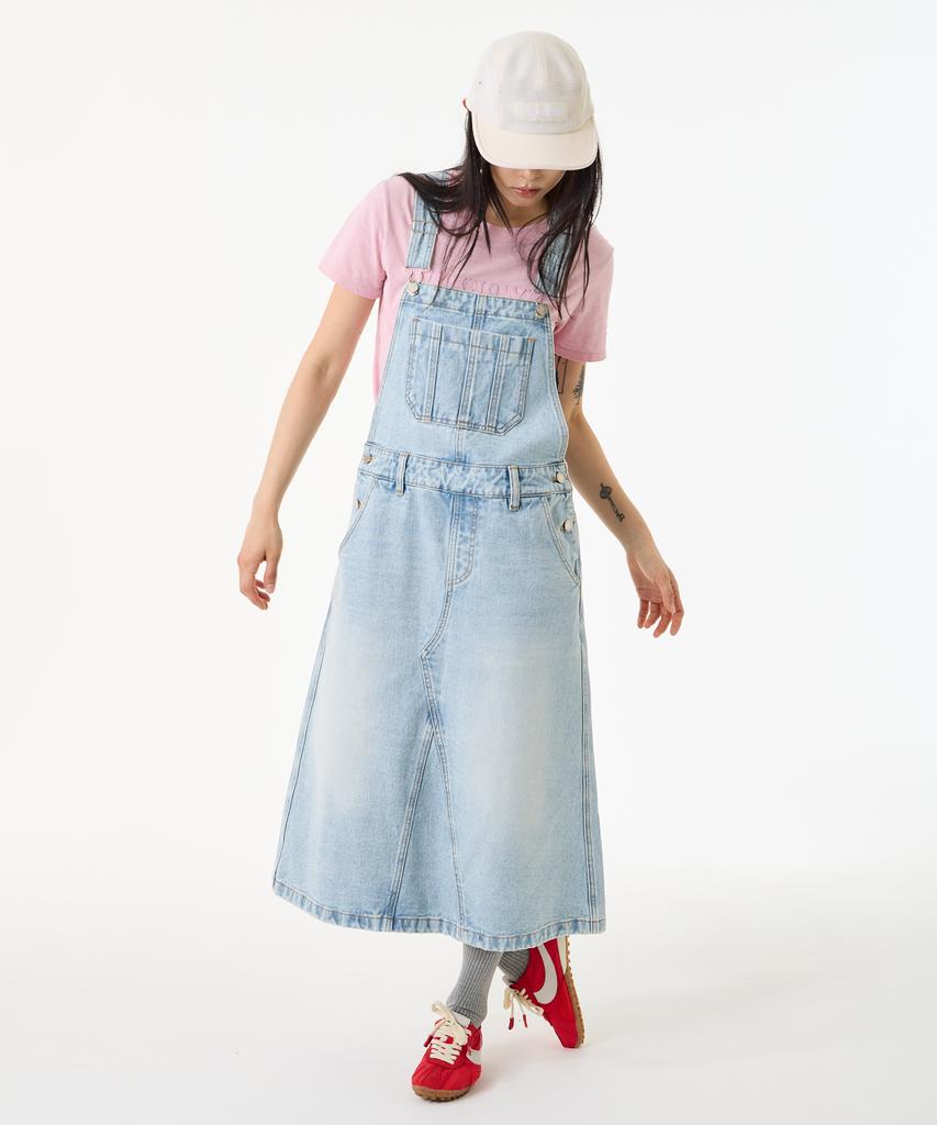 Unknown Planet Light Wash A-Line Denim Overalls