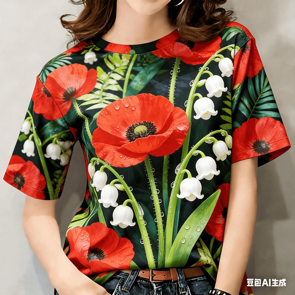Printed T-shirt - Women s casual wear, fashionable and comfortable at home on the streets XXS