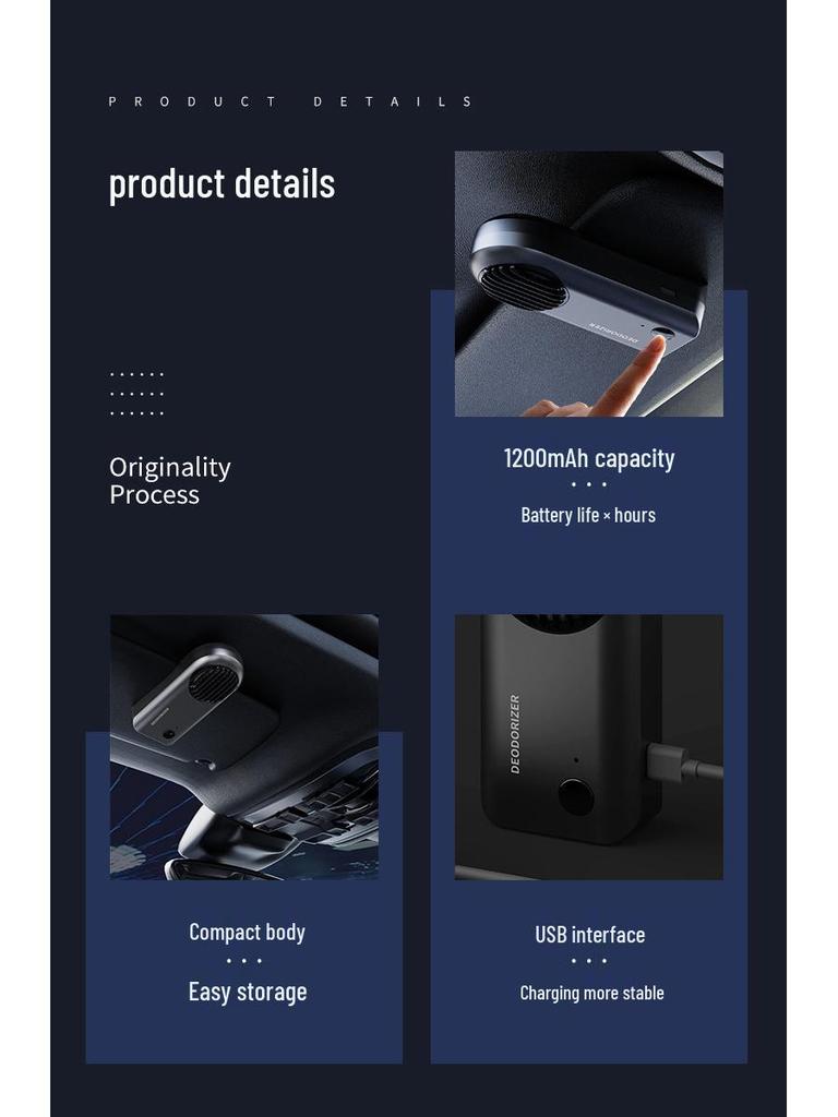 Compact Rechargeable Ozone Air Purifier & Deodorizer for Cars, Shoes, Bathrooms, and Refrigerators