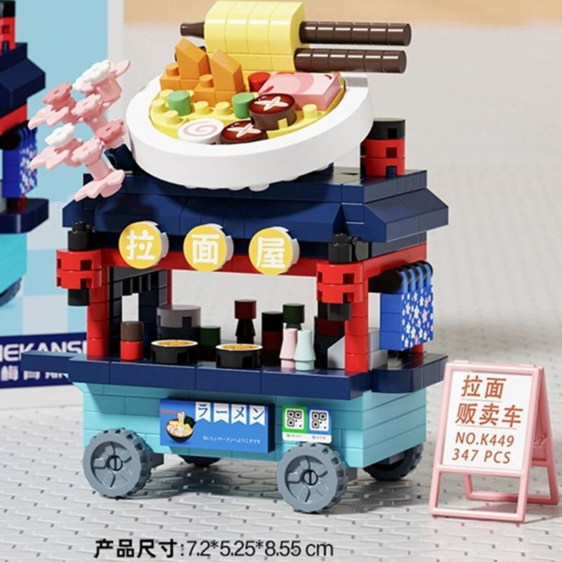 Diy Car Food Hot Dog Cart Truck Ice Cream Store Flower Hamburger Street View Building Blocks Kit Bricks Model Kids Toy Children