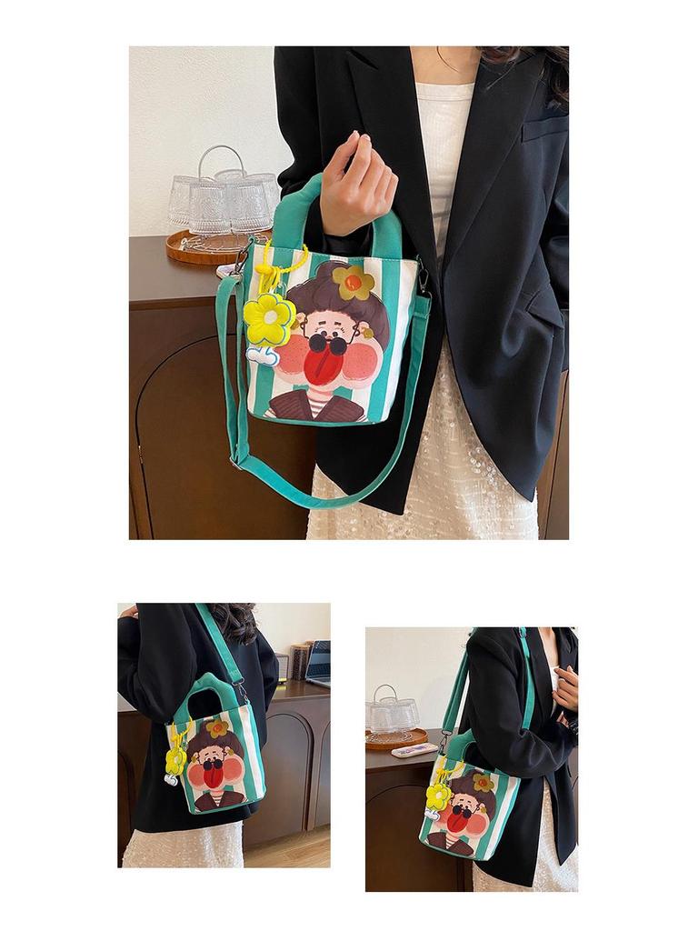 New Cartoon Graffiti Canvas Shoulder Crossbody Bucket Bag for Girls