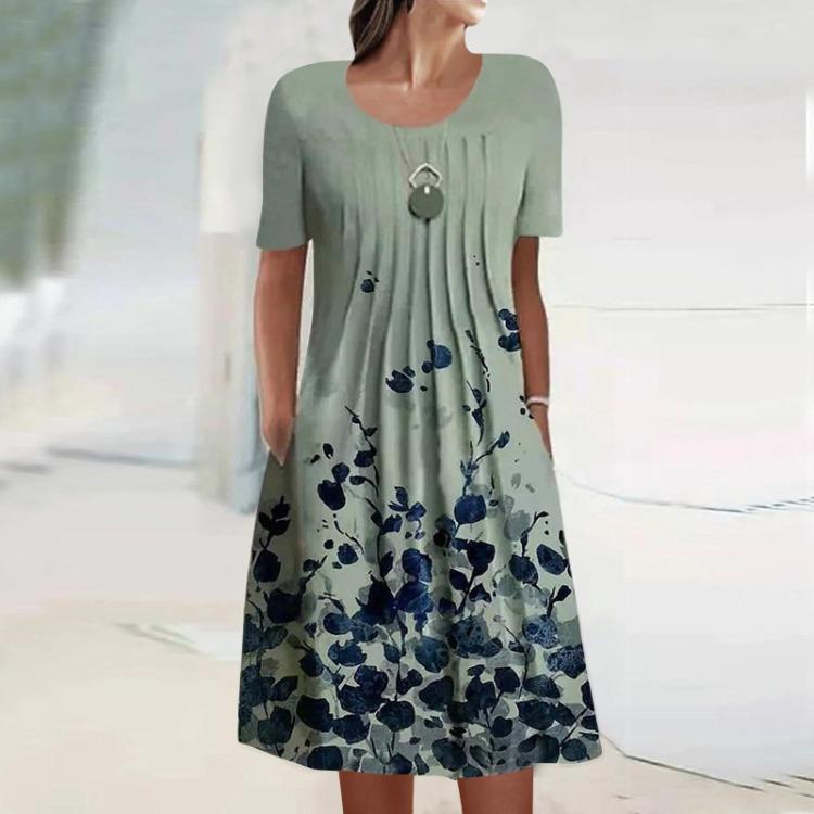 Women's Casual Summer Short Sleeve Pullover Dress Loose Round Neck Fashion Print