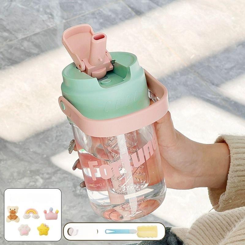 GIANXI Simple Student Water Cup Fitness Cup Straw Cup Plastic Cup Coffee Cup Outdoor Travel Portable Juice Cup Water Bottle