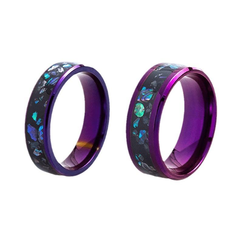 8/6mm Two-tone Purple-Blue Abalone Shell Men's Fashion Ring - Trendy Couple Jewelry