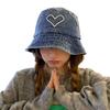 Versatile Street Hat Women Wash Old Denim Bucket Hat Love Embroidery Show Washbasin Hat Tide