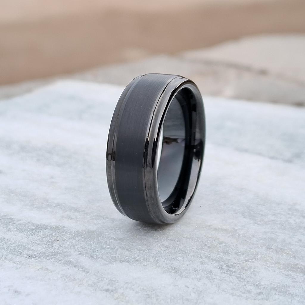 8mm Black Brushed Tungsten Ring – Stylish Wedding Band for Men, Durable, Scratch-Resistant, Comfort Fit Design for Everyday Elegance