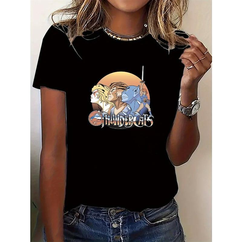 Women's Cartoon Graphic Fashion Round Neck Casual Sporty Short Sleeve T-Shirt Top