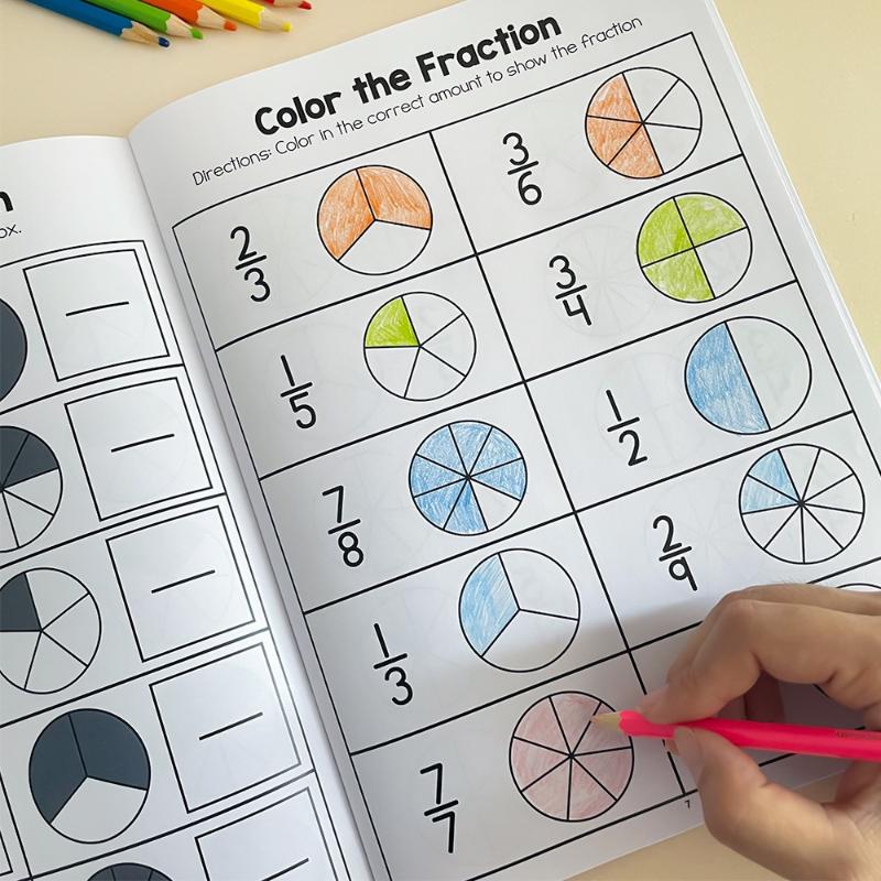 Montessori Fractions Workbook Arithmetic Learning Teaching Aids Grade 3-4 Primary School Math Cognitive Training Test Book