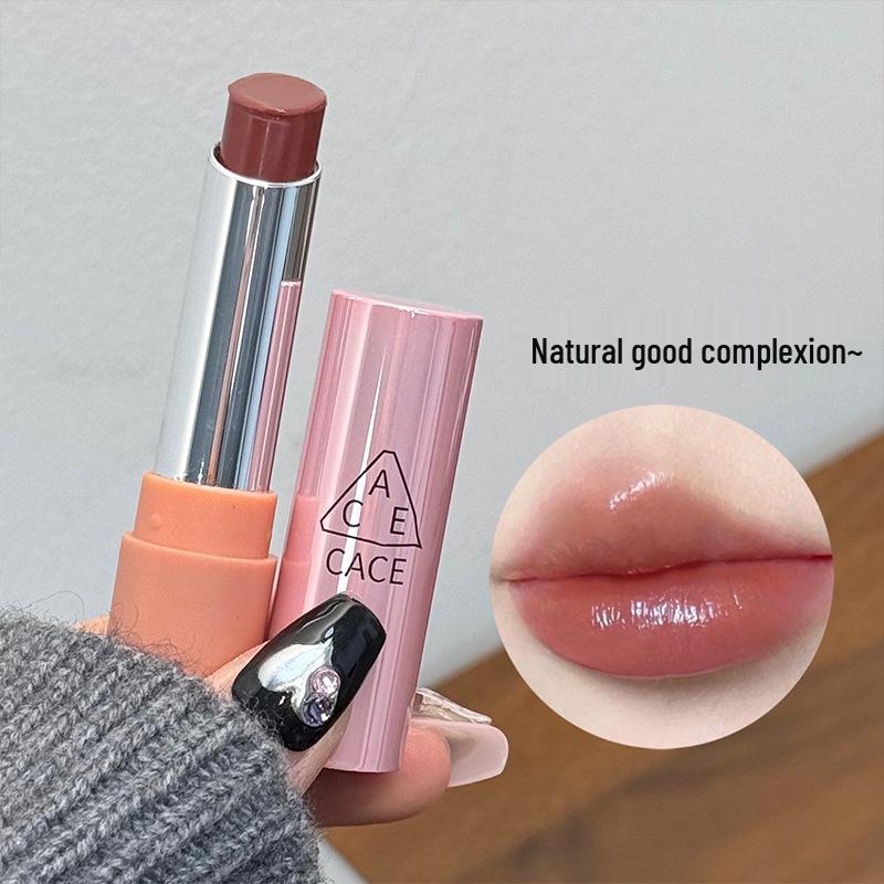 CACE Peach Heart Hydrating Mirror Lipstick: Long-Lasting, Non-Transfer, Whitening & Plumping Nude Glaze.