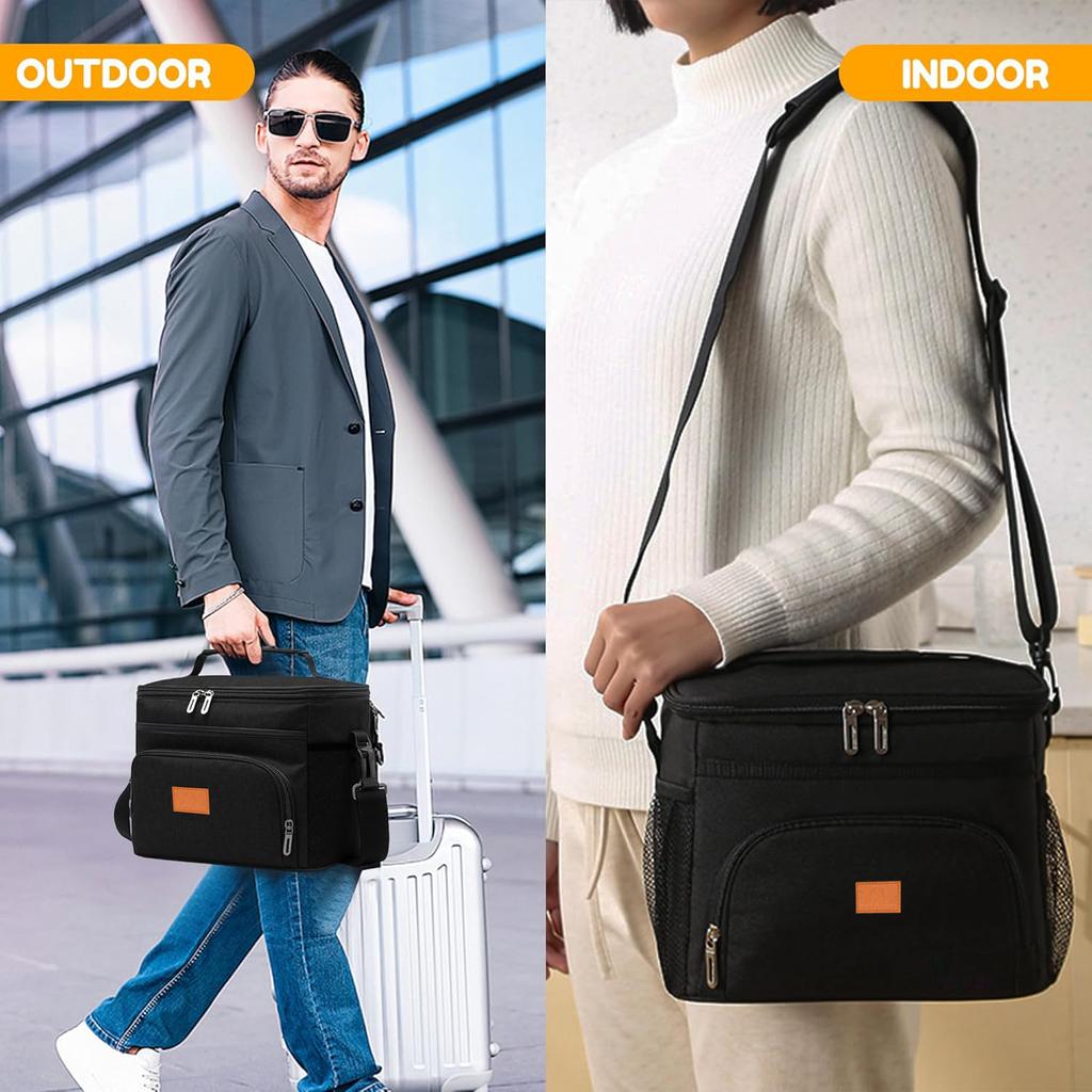 Izolowana torba na lunch dla kobiet/mężczyzn, szczelna torba chłodząca na lunch z regulowanym paskiem na ramię, 4 kieszenie, idealna do pracy, na piknik,