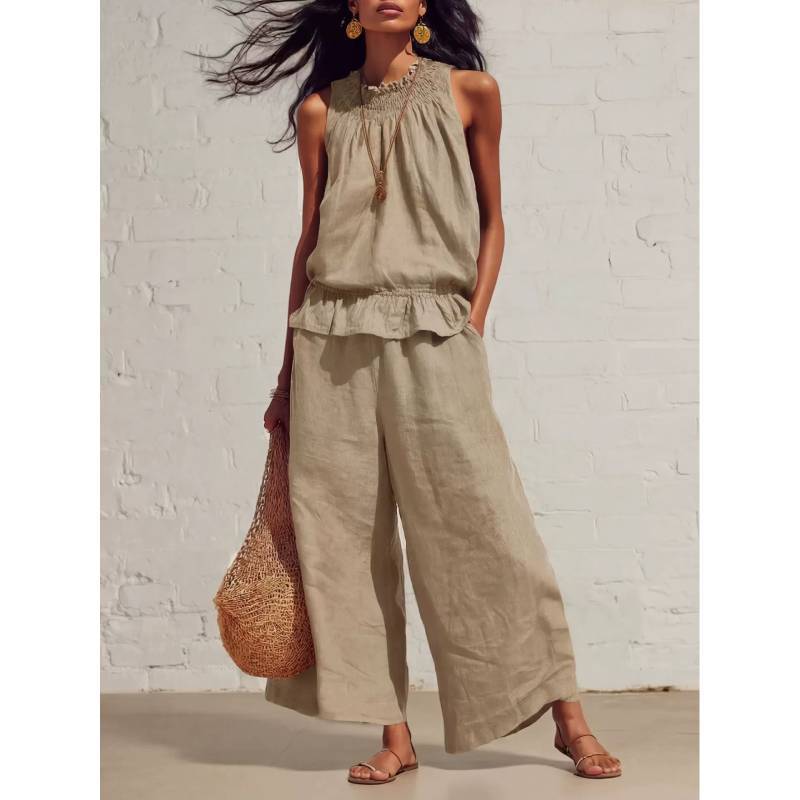 Bohemian Style Womens Sleeveless Twopiece Set With Polyester Fabric For Casual Summer Wear