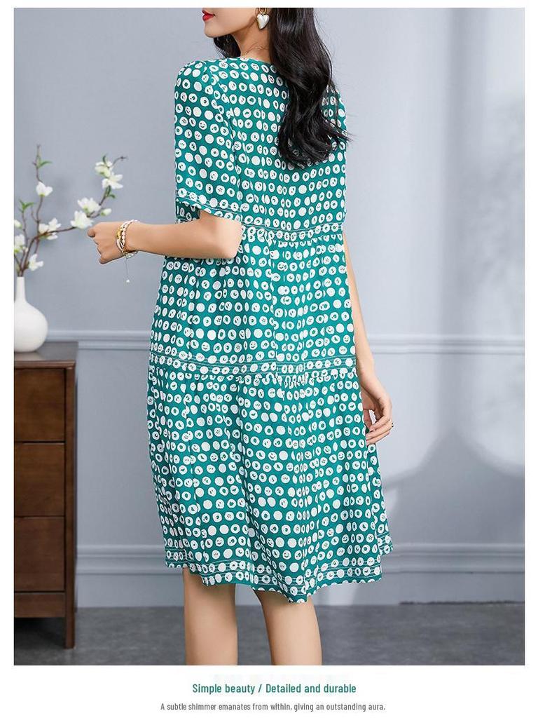 Mid-Length Silk Dress with Polka Dot Print