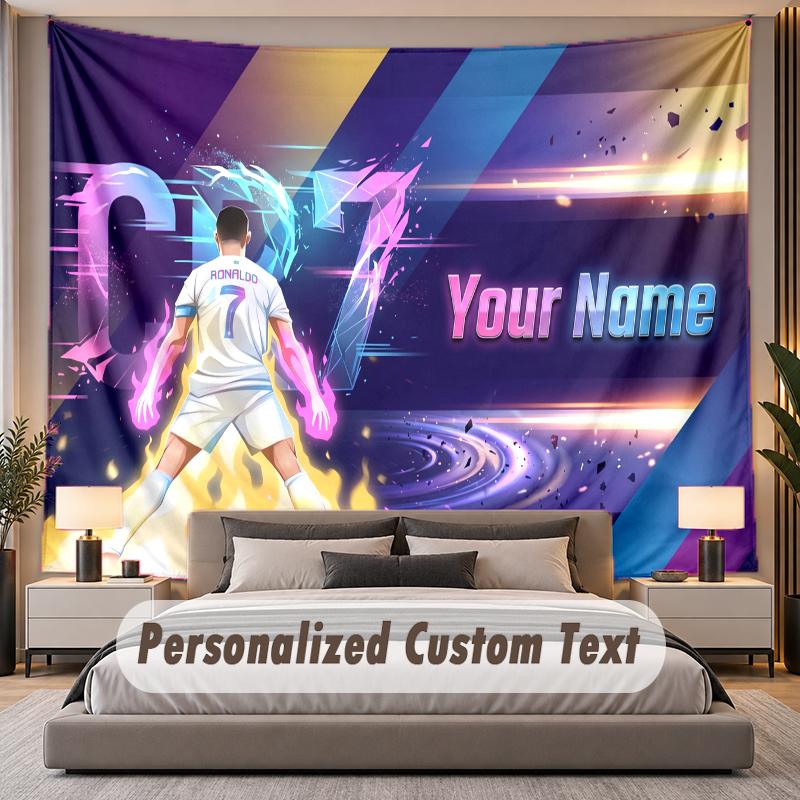 Personalizowana gobelinowa tapeta ścienna z imieniem Cristiano Ronaldo, poliestrowa, do sypialni i pokoju