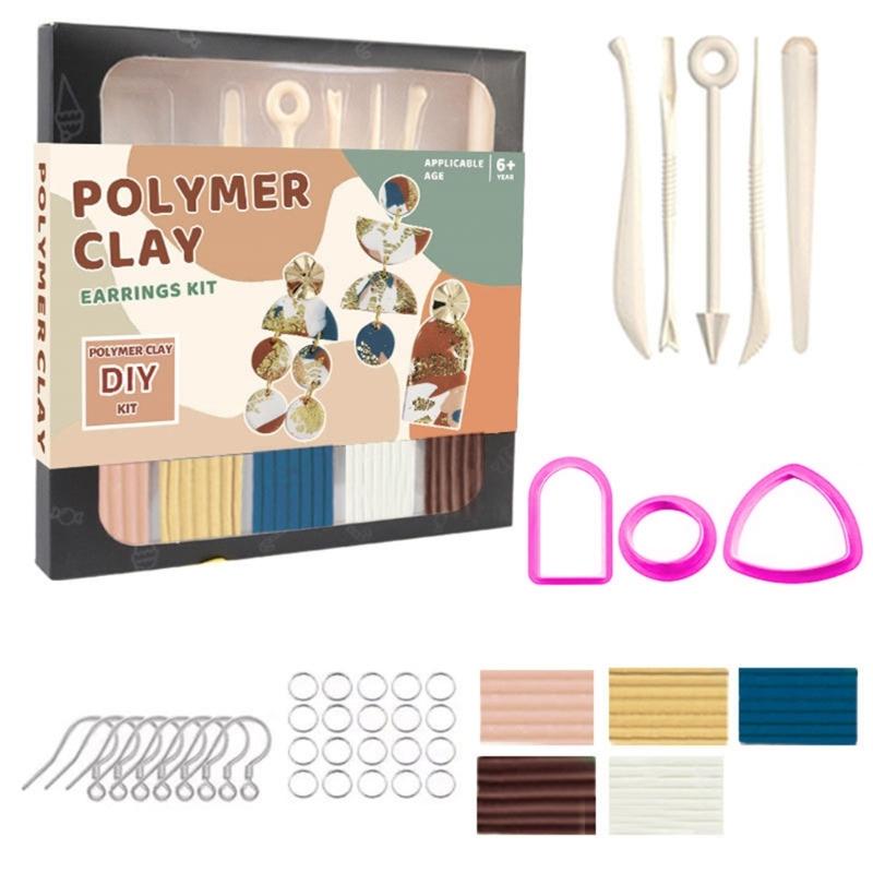 40Pcs Clay Jewelry Making Set with 5 Color Soft Clay, Sculpting Modelling Tool Clay Cutter, Earring Hooks for Artist Kid