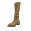 Show leg thin~ knight boots women's autumn and winter 2025 new pleated stack sleeve high boots European and American leather cowboy boots