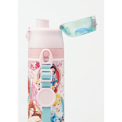 Skater Children's Water Bottle, 2-Way, 470ml (Direct Drinking) or 430ml (Cup Drinking), Disney Princess Design, 24-inch, Girls, Stainless Steel, Insul