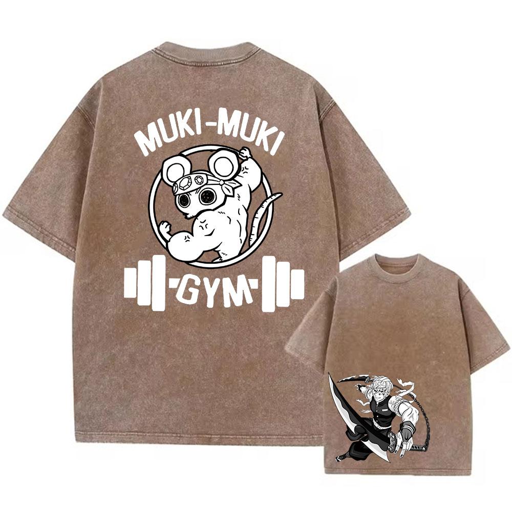 Unisex Anime Acid Washed Tshirts 100% Cotton Retro Harajuku Style Printed Wash Tshirts Oversize Sports And Leisure Hip Hop