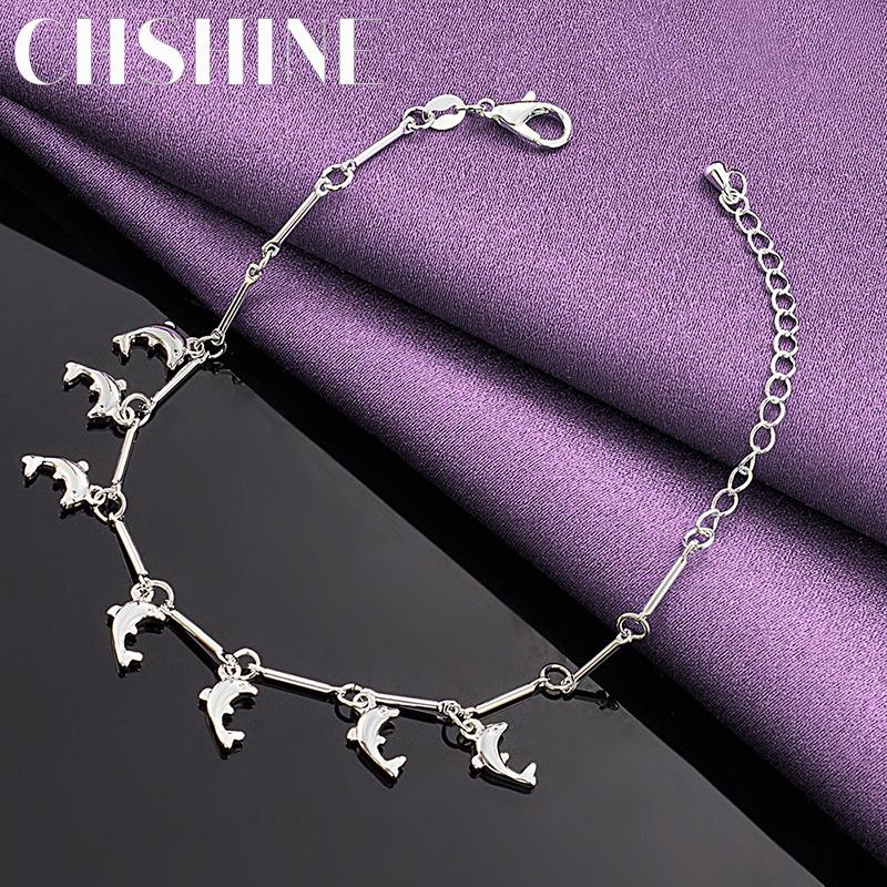 CHSHINE New 925 Sterling Silver Dolphin Charm Chain Bracelet For Women Lovers Party Fashion Jewelry