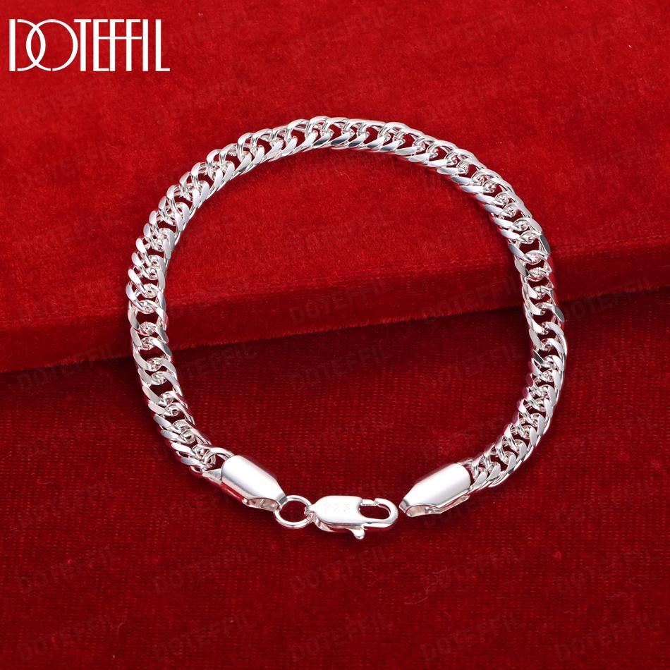 925 Sterling Silver Side Chain Gift Bracelet Wedding Fashion Jewelry