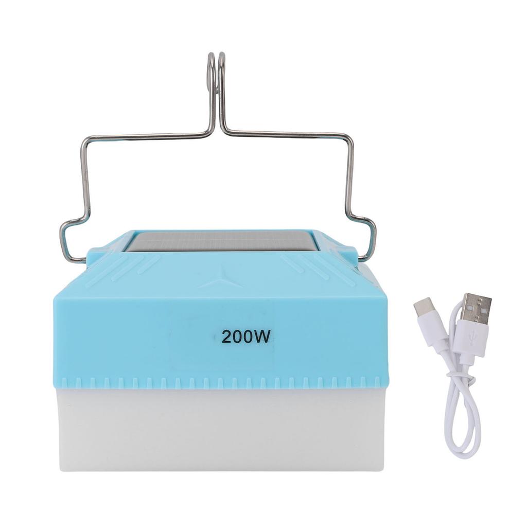 LED Camping Lantern Rechargeable Solar Panel Charging Portable Tent Hanging Light for Emergency Hiking Outdoor White