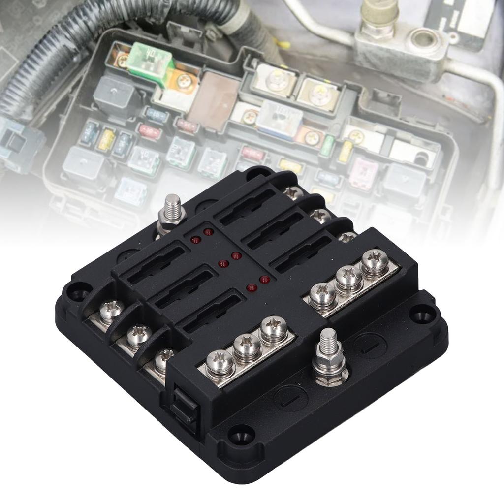 6 Way Box, LED Display, 32V Carrier for Car, Boat, Truck, with Waterproof Cover, 100A Highest Input Current