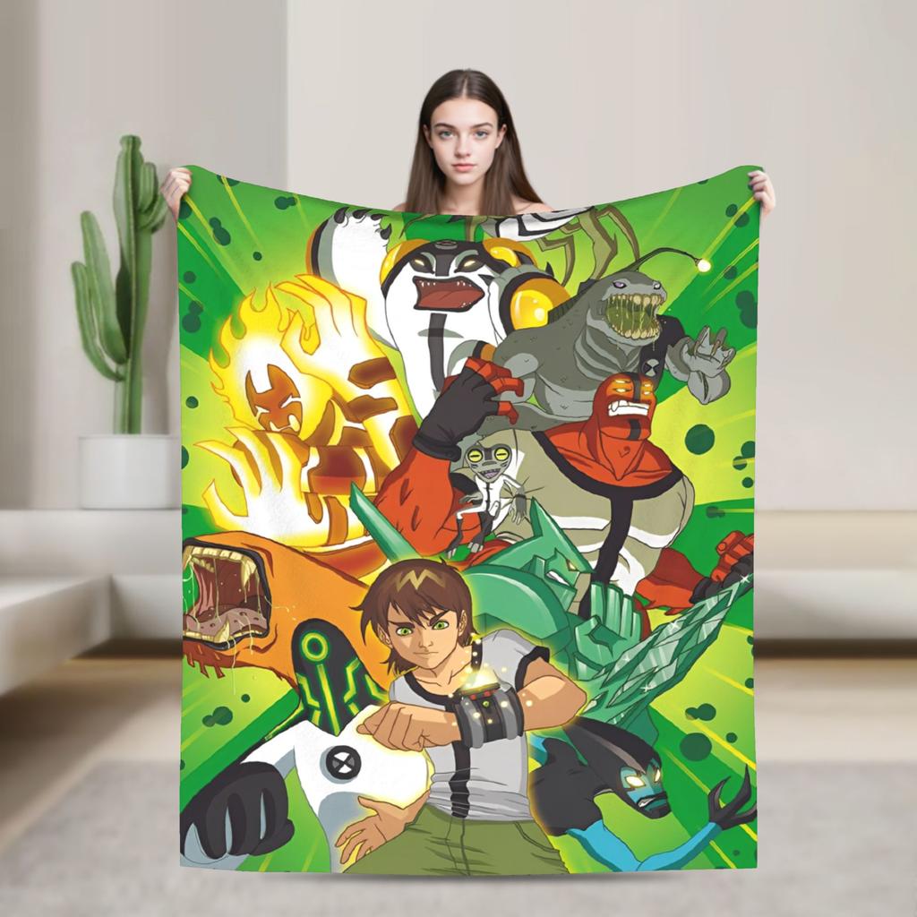 Ben 10 Omnitrix Unleashed Flannel Blankets  Warm Soft Bedding Throws for Couch Bed Picnic Aesthetic Bedspread Sofa Bed Cover