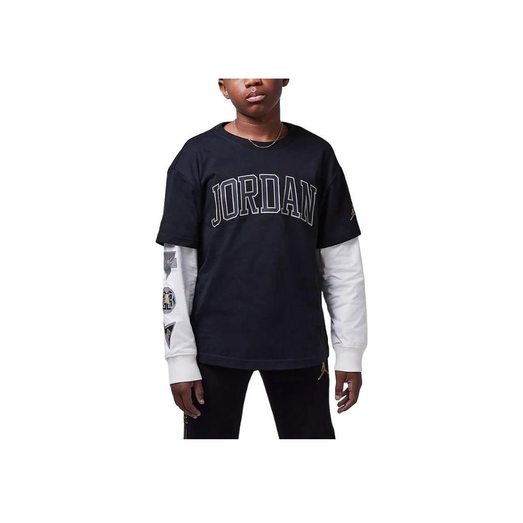 Jordan See Me Shine Crew Neck Letter Pullover Long Sleeve T-Shirt Kids Tops Black HV1599-010