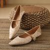 Flat Buckle with Shallow Mouth, Pointed Toe, Thick Heel, Comfortable Commuting Shoes
