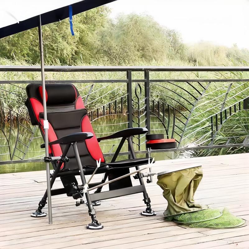 Składane krzesło wędkarskie outdoor, regulowane, 5-pozycyjne, składane, z poduszką i podłokietnikami, przenośny sprzęt kempingowy i wędkarski