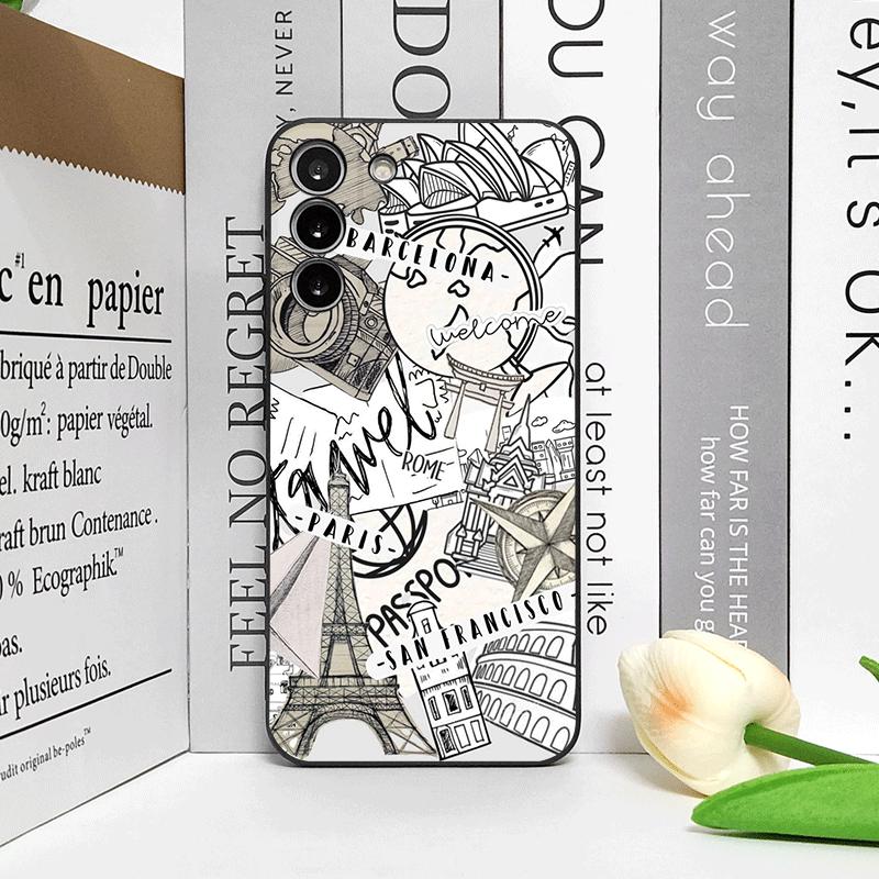 Pink World Map Printed Phone Case for Samsung S24 S23 Ultra S22 S25 Plus S21 S20FE 5G Shockproof Cover for Galaxy S25 Edge Shell