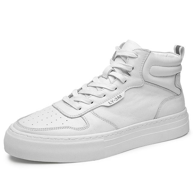 New Genuine Leather Men Shoes High Quality Fashion White Shoes Man High Top Sneakers Lace -Up Luxury   Mens Casual Shoes