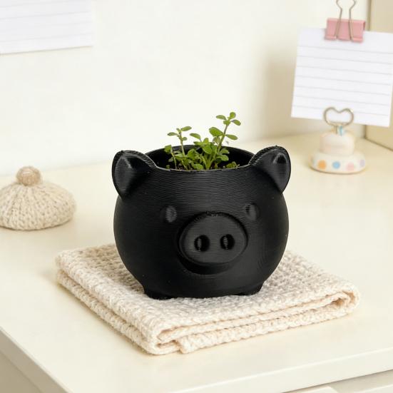 3D Printed Cute Pig Planter Cartoon Animal Shaped Cactus Flower Pot with Drainage Hole for Home Office Desk Decor