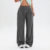 Women's Fashionable Solid Color Straight Leg Pants With High Waist Button Pockets And Elastic Waist Casual Pants