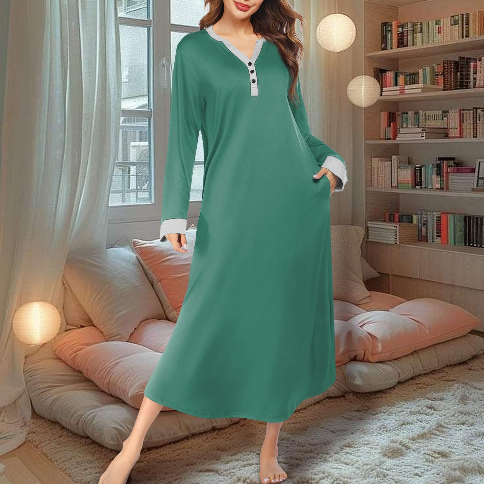 

Жіноча нічна сорочка, довгий домашній плащ, піжама з V-подібним вирізом і кишенями XL зелений