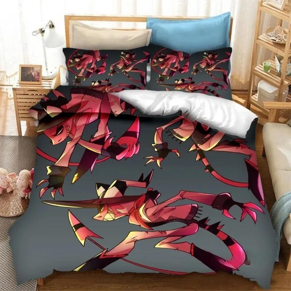 Jeu 3D Hazbin Hotel Ensemble de literie 2/3 pièces Housse de couette Taie d'oreiller Décoration de chambre pour adultes et enfants Taille Simple Double Grande taille Cadeaux 100x135cm (2pcs)