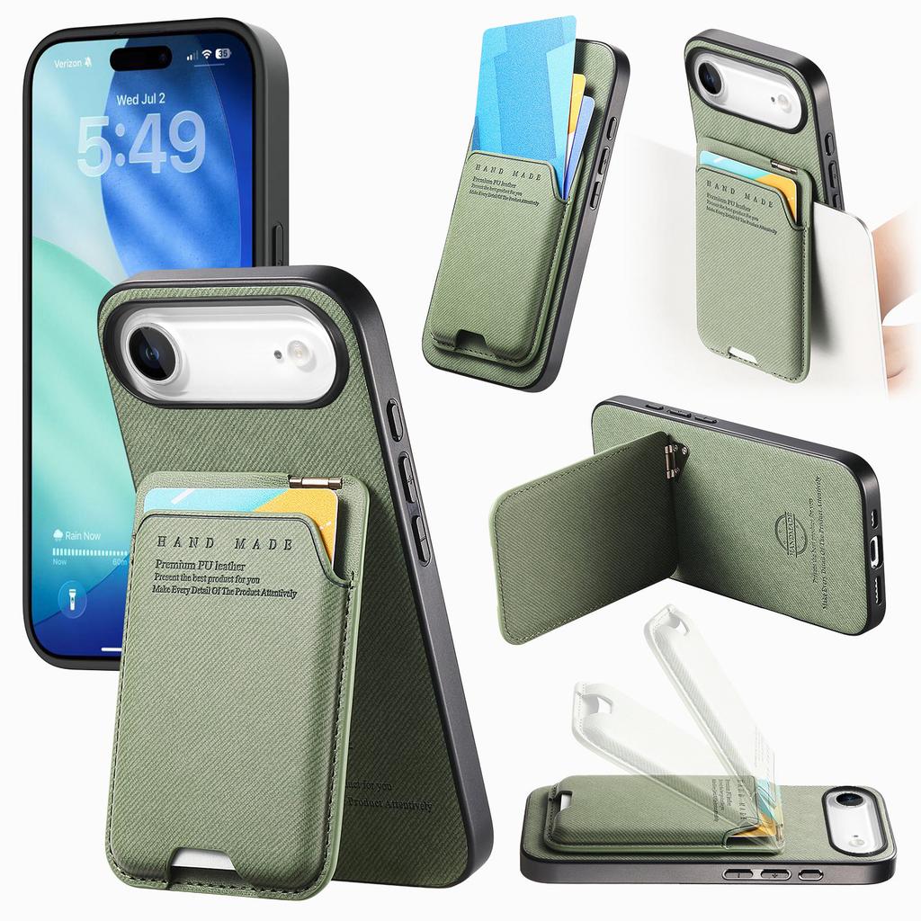 For iPhone Air Case Cloth Texture Leather+PC+TPU Phone Cover with Card Holder Kickstand
