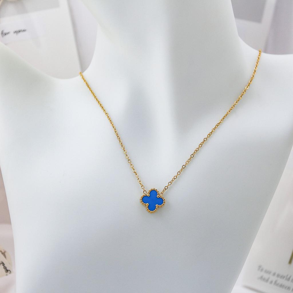 13mm Four-leaf Clover Single Flower Necklace Double-sided 18K Vacuum Plated Non-fading Women's Necklace