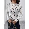 Women Sheer Polka Dot Mesh Half High Neck Long Sleeve Sexy T Shirt Top