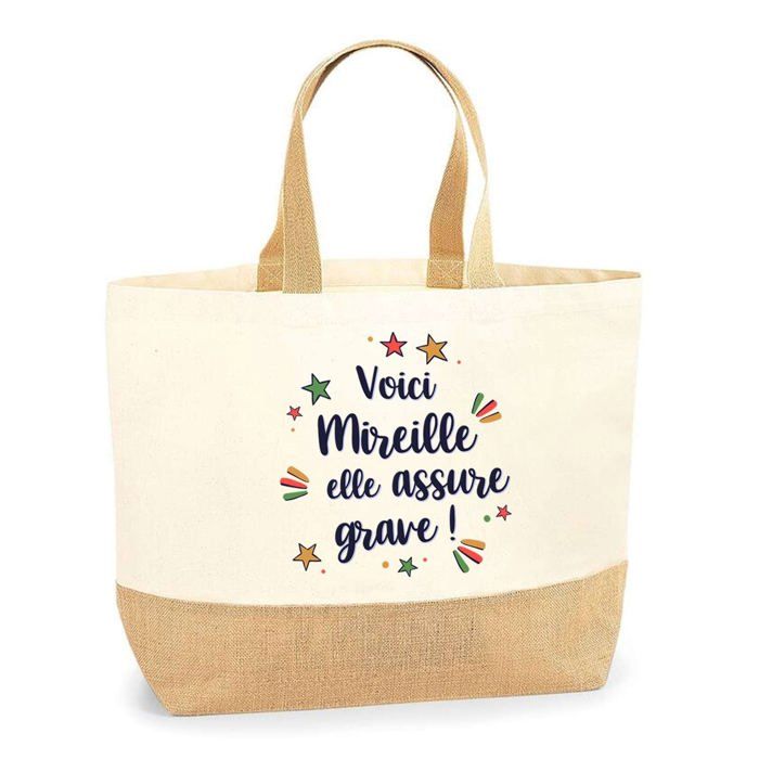Sac shopping en jute - PLANETEE - Mireille elle assure grave ! - Fabriqué en France - Poignées solides - Éco-responsable