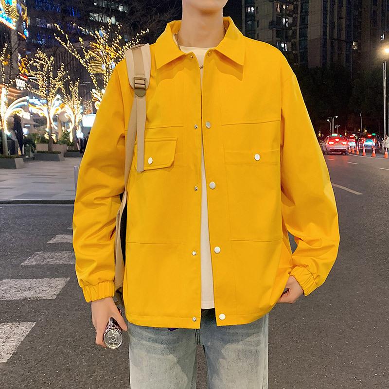 

Cozy Up Multi-pocket Lapel Jacket Large Size Loose Casual Men s Thin Coat L жовтий