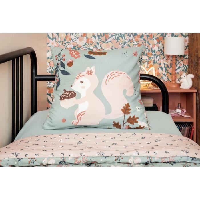 Housse De Couette + Taies - Tamia L'écureuil - 220 X 240 Cm - 100% Coton - Imprimé Recto/verso