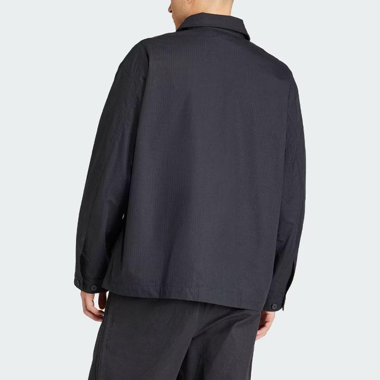 Adidas Originals Essential Premium Essentials Overshirt Solid Color Large Pocket Single-Breasted Long Sleeve Jacket Men Jacket Black IS1805