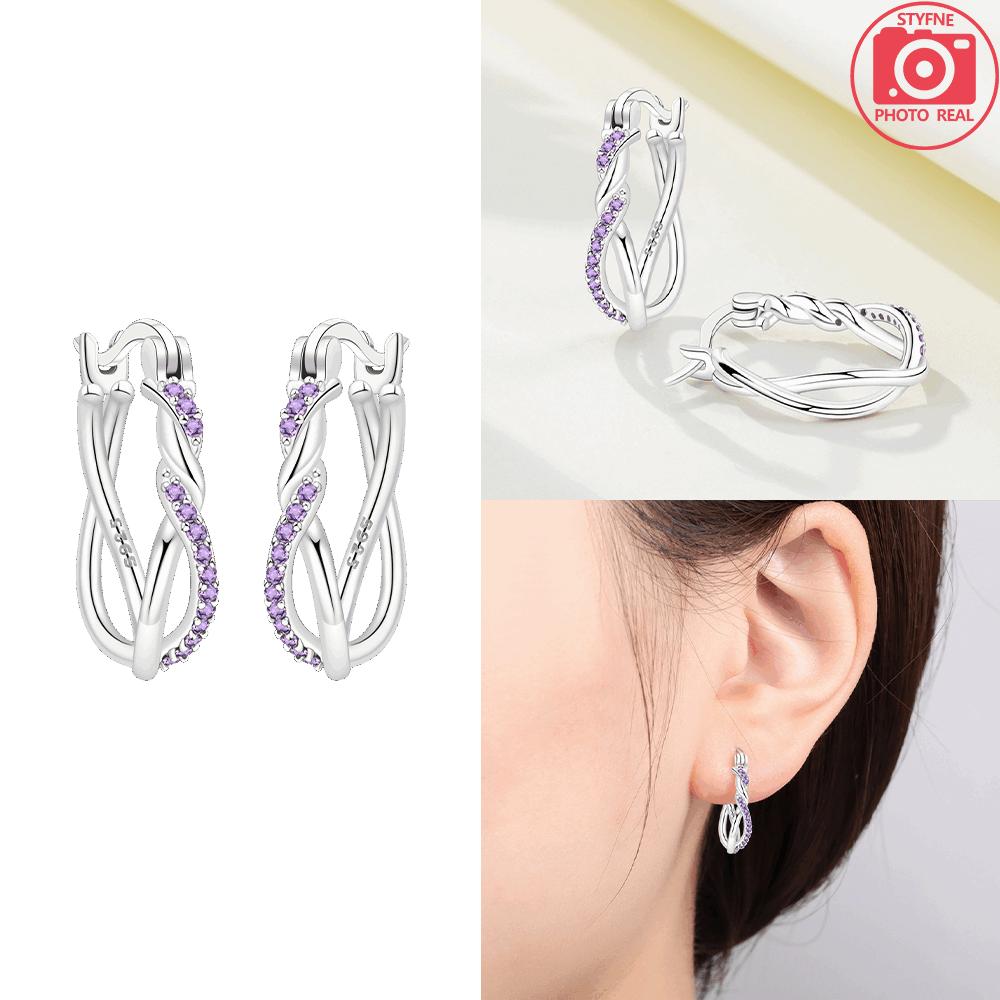 925 Silver Purple Series Heart Wing Earrings Women Pretty Bows Lucky Ear Hoops Valentine's Fine Gift Jewelry Accessory
