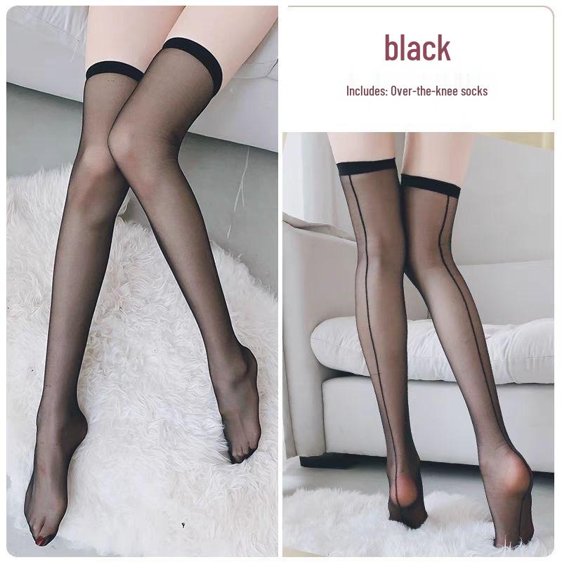 Muran Black Over-the-Knee Slimming Thigh-High Socks - Trendy, Seductive, Seam Back Stockings for Women