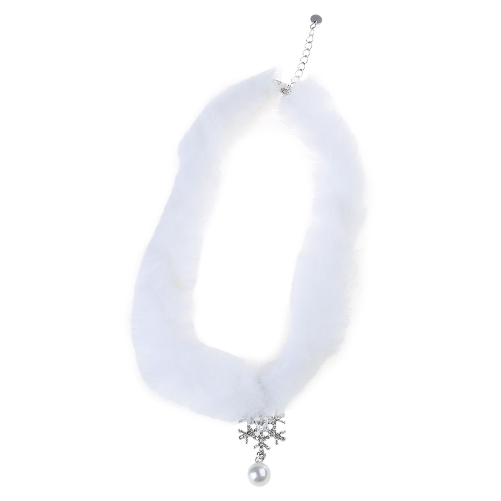 Stylish Mink Hair Pearl Necklace Christmas Snowflake Pearl Collarbone Chain for Women Girl Choker Autumn and Winter 1 белый