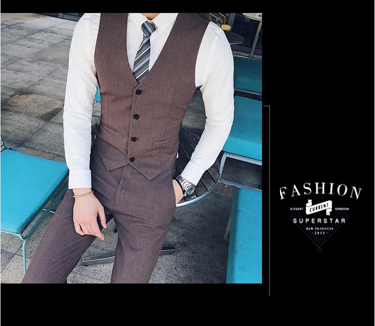 Korean Style Men's Slim Fit Formal Three-Piece Suit